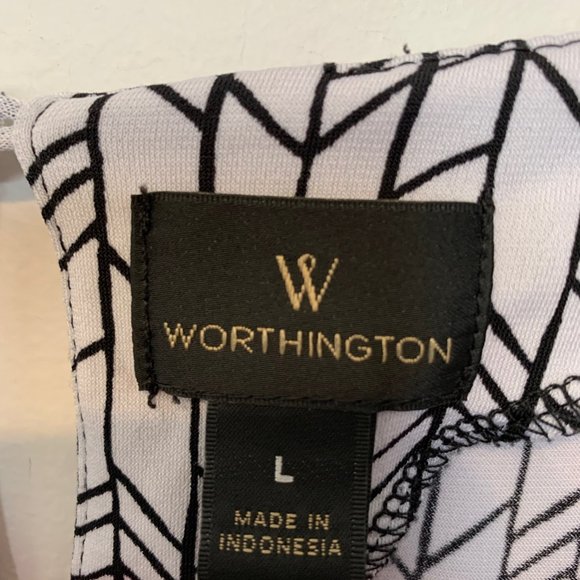 🐱4 for $10. WORTHINGTON BLACK & WHITE CAP SLEEVE POLYESTER TOP SIZE LARGE - Picture 5 of 8